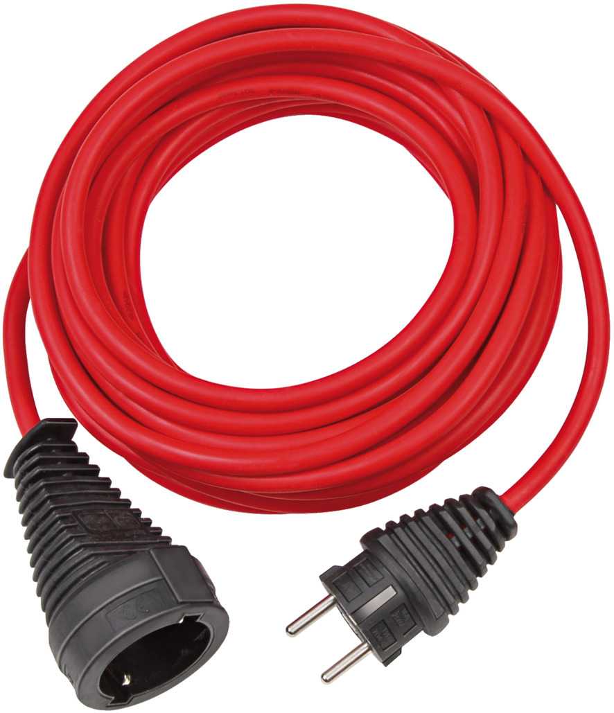 FAMATEL – Cable alargador rojo, 10 metros, Corriente para Exteriores, Protección Infantil, Con una alta flexibilidad y resistencia, TT, 16A, 250V
