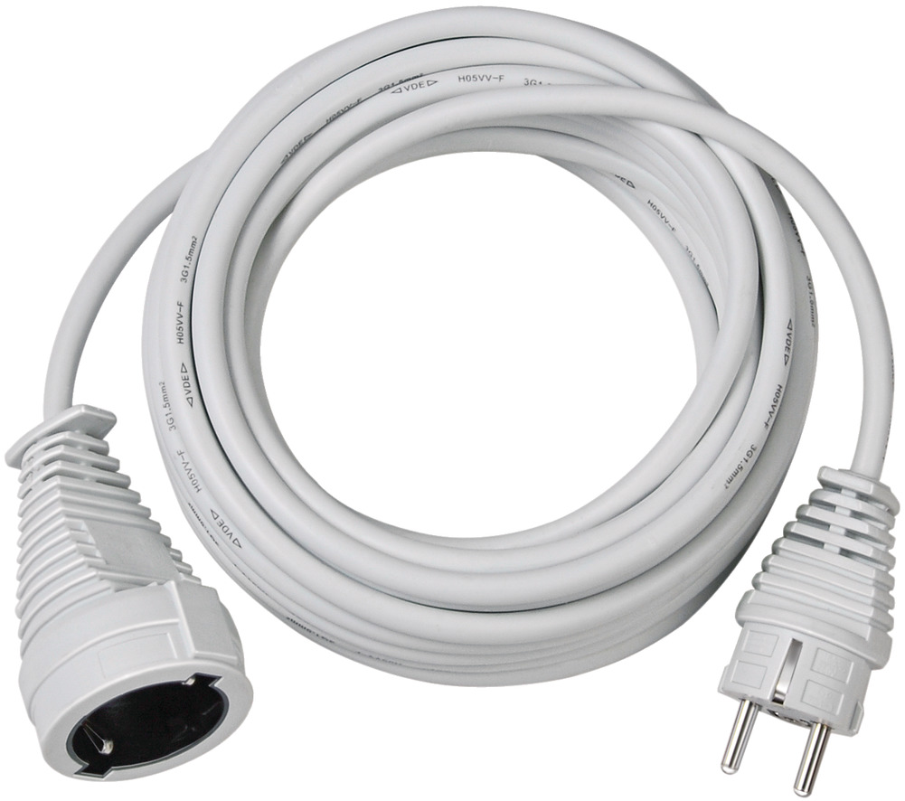 Cable alargador de plástico de alta calidad con enchufe plano y doble  entrada 5m H05VV-F 3G1,5 blanco
