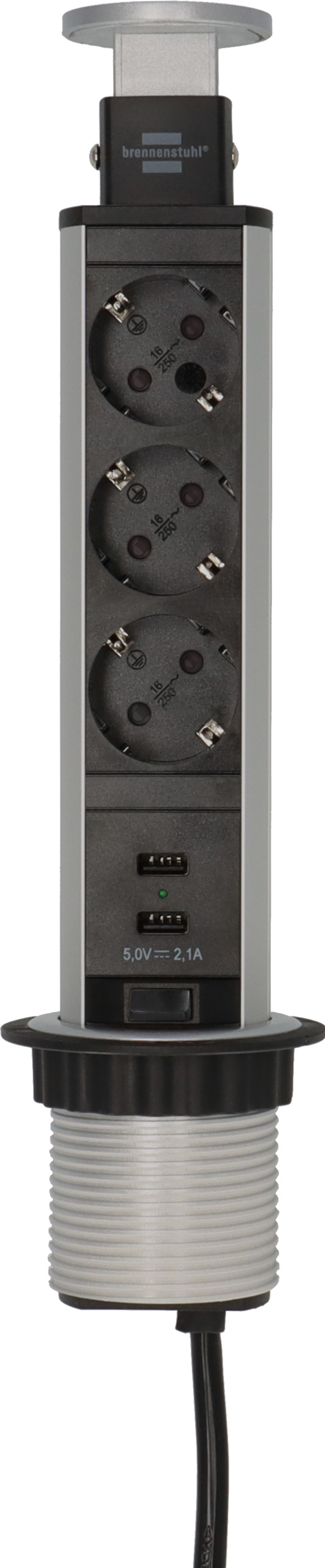 Tower Power regleta de enchufe de mesa con conector USB Enchufe 3 con 2  unidades de carga USB 2m H05VV-F 3G1,5, retráctil en la mesa