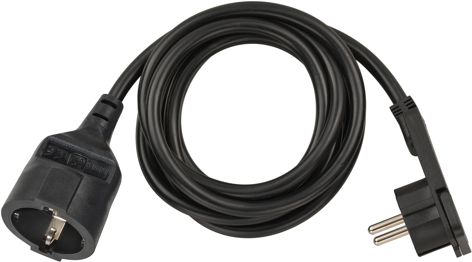 Cable de extensión corto con enchufe de ángulo plano 2m H05VV-F3G1,5 negro