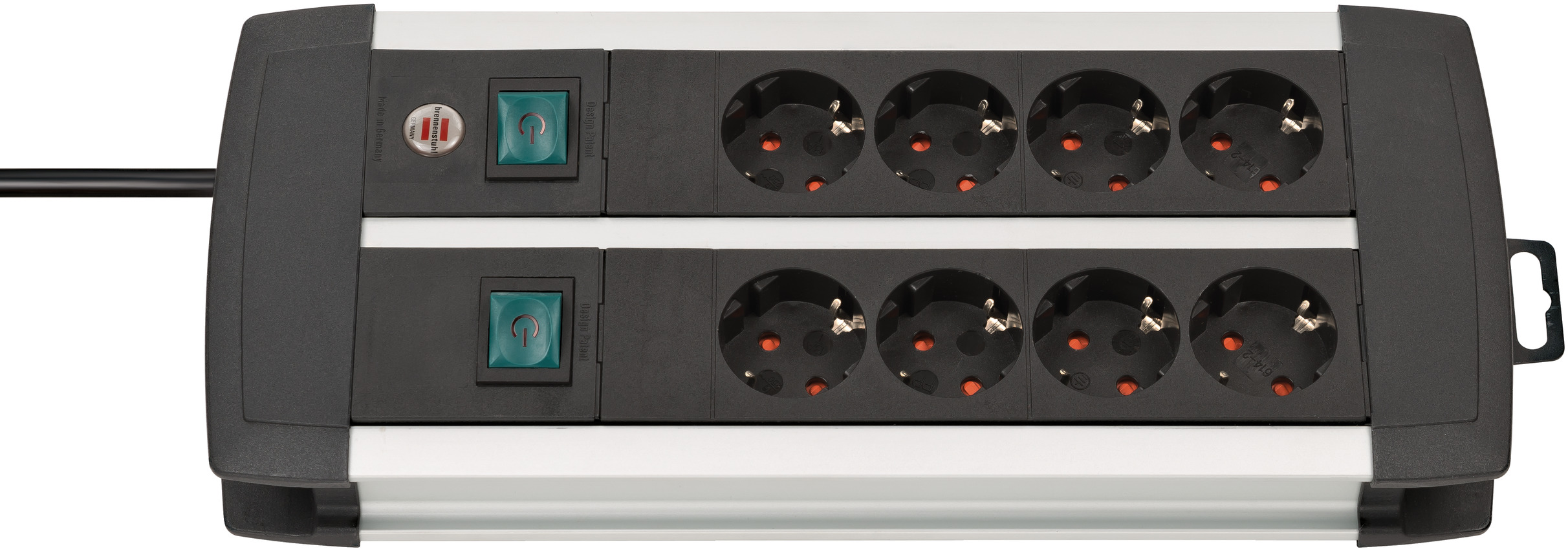 Regleta Premium-Alu-Line técnica 8-tomas Duo negro 3m H05VV-F 3G1,5  interruptor cada 4 tomas