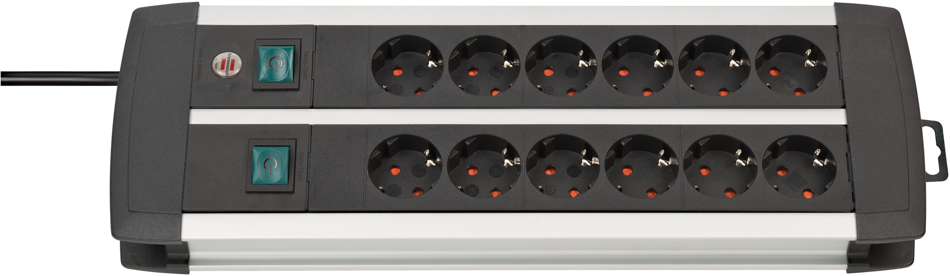 mantequilla Mucama Generador Regleta Premium-Alu-Line técnica 12-tomas Duo negro 3m H05VV-F 3G1,5  interruptor cada 6 tomas | brennenstuhl®