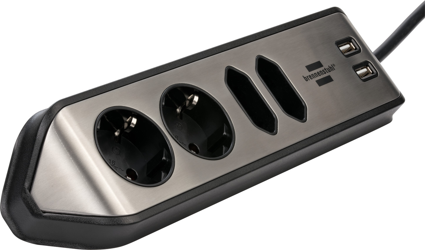 Estación de carga brennenstuhl®estilo con superficie textil 1xEuro-socket y  2xUSB-Charger negro/antracita