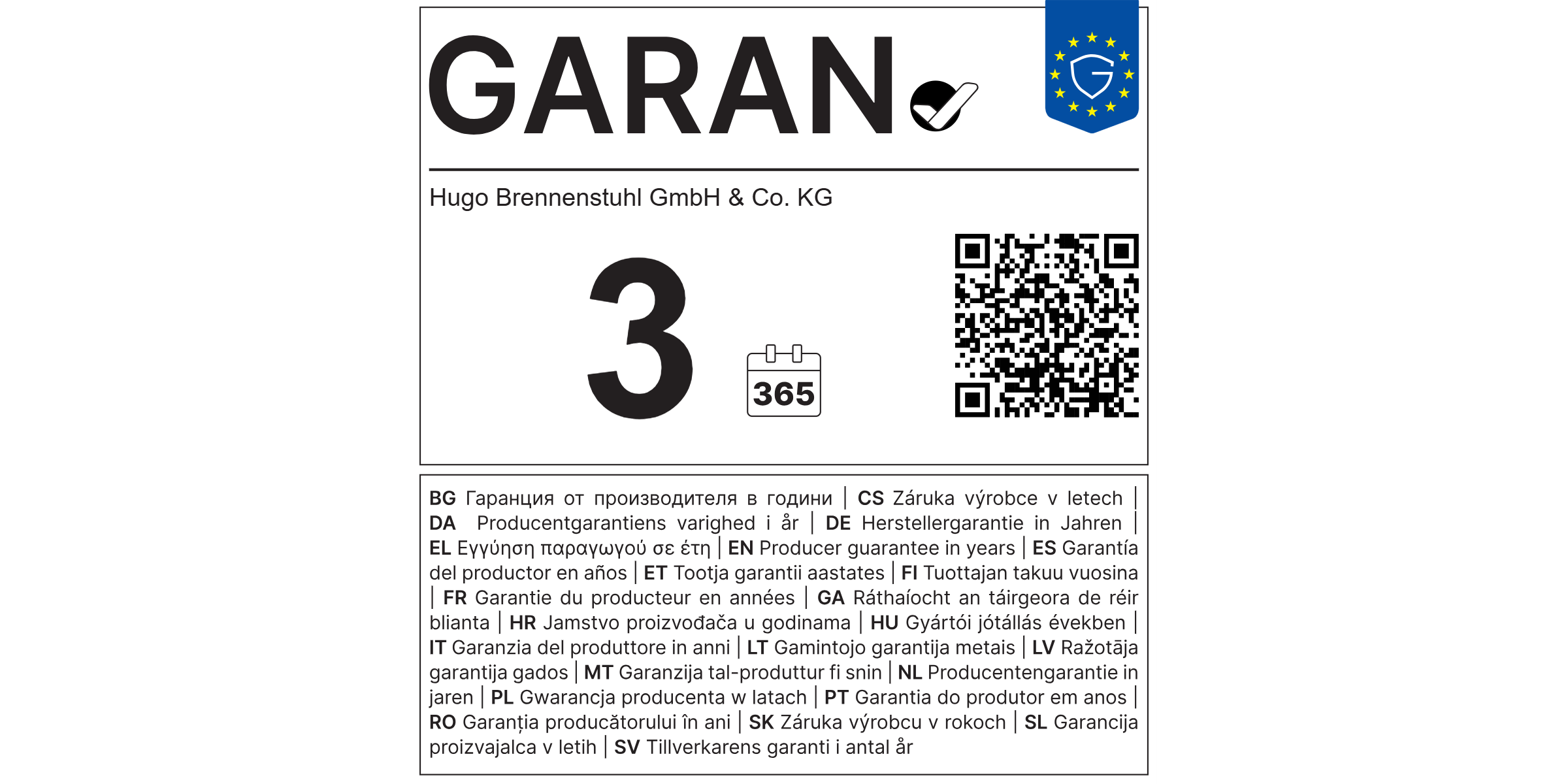 etiqueta de garantía de la UE de 3 años