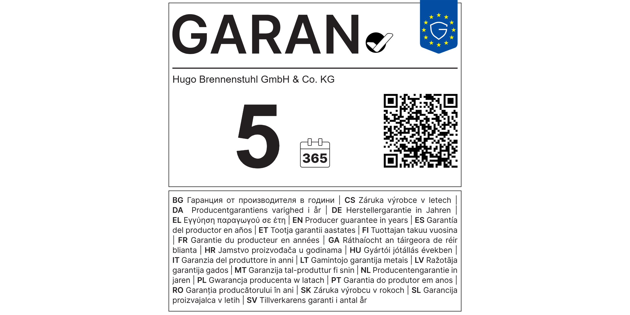 etiqueta de garantía de la UE de 5 años